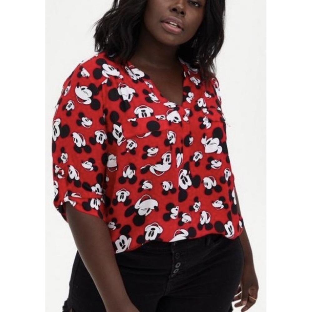 Torrid Disney Red Mickey Mouse Georgette Harper Pullover Blouse 3X